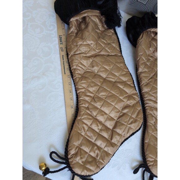 Vtg Christmas Stockings Villa Bacci Set Two Black Gold Stockings Rhinestone LG - Picture 9 of 10